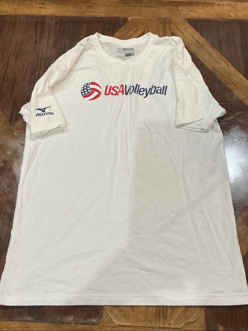 Mizuno White USA Volleyball Logo Tee with Red & Navy Graphic
